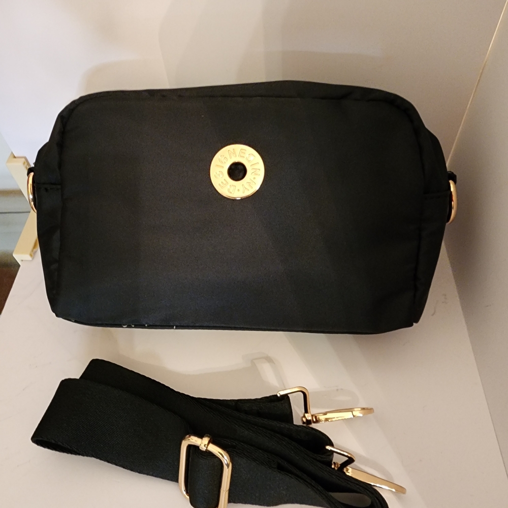 Black Crossbody Bag with Gold Accents